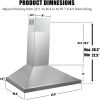 24 Inch Range Hood, Wall Mount Vent Hood in Stainless Steel with Ducted/Ductless Convertible Duct, 3 Speed Exhaust Fan, Energy Saving LED Light