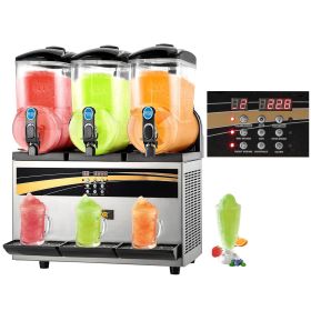 VEVOR Stainless-Steel Commercial Slushy Machine, 3-each (15L) Tanks, Margarita Maker, Frozen Drink Machine, 1200W