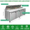 Orikool 93 IN Commercial Pizza Prep Table with a Built-in Refrigerator 30.8 Cu.Ft, Butcher Block Cutting Board, Protection Lid, Cold Storage