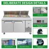 Orikool 67 IN Commercial Pizza Prep Table with a Built-in Refrigerator 20.3 Cu.Ft, Butcher Block Cutting Board, Protection Lid, Cold Storage