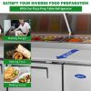 Orikool 67 IN Commercial Pizza Prep Table with a Built-in Refrigerator 20.3 Cu.Ft, Butcher Block Cutting Board, Protection Lid, Cold Storage