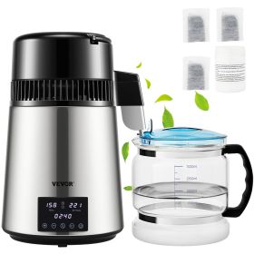 VEVOR 4L Water Distiller 1.5L/H Distilled Water Maker Dual Temp/Time Setting, and Glass Container, Silver, 1750W