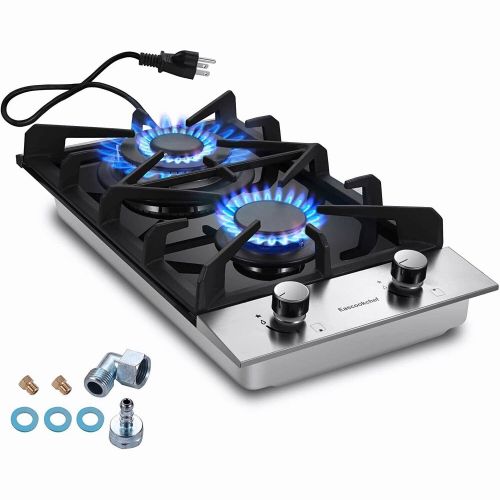 Kitchen Gas Cooktop 2 Dual Burners Tempered Glass Countertop Drop-in Gas Hob Kitchen Gas Cooktop 2 Dual Burners Tempered Glass Countertop Drop-in Gas Hob