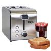 Total Chef 2 Slice Compact Toaster, Stainless Steel, Wide Slot, 7-Shades, Defrost, Reheat and Cancel Settings 800W