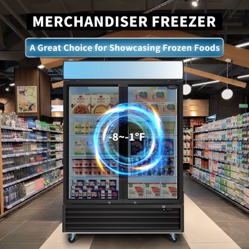 ORIKOOL Glass Door Merchandiser Freezer 44.7 Cu.ft Swing Door Commercial Reach-In Display Freezers with LED Top Panel Upright Freeze Storage ORIKOOL Glass Door Merchandiser Freezer 44.7 Cu.ft Swing Door Commercial Reach-In Display Freezers with LED Top Panel Upright Freeze Storage