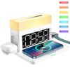 Digital LED Alarm Clock For Bedrooms Fast Wireless Charger Station For Phone Earphones Smartwatch Detachable Portable Colorful Big Night Light USB Cha