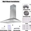 24 Inch Range Hood, Wall Mount Vent Hood in Stainless Steel with Ducted/Ductless Convertible Duct, 3 Speed Exhaust Fan, Energy Saving LED Light