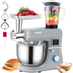 VEVOR 5-IN-1 Stand Mixer; 660W Tilt-Head Multifunctional Electric Mixer with 6 Speeds LCD Screen Timing, 7.4 Qt, Dough Hook