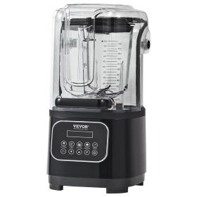 VEVOR Commercial Blender with Shield, Countertop Black Blender, 68 oz Glass Jar Blender Combo, 9 Speed & 5 Functions