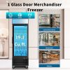 ORIKOOL Glass Door Merchandiser Freezer 19.3 Cu.ft Swing Door Commercial Reach-In Display Freezers with LED Top Panel Upright Freeze Storage