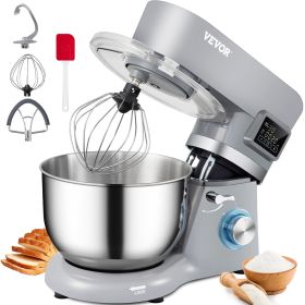 VEVOR Commercial Stand Mixer, 660W Electric Dough Mixer with 6 Speeds LCD Screen Timing, Tilt-Head Food Mixer with 5.8 Qt Stainless Steel Bowl