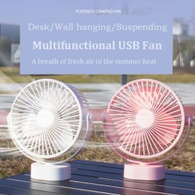 Low Noise Fan; New Wall-Mounted Hanging Multifunctional Fan With Nightlight Illumination Mode 360¬∞All-Round Rotating Fan; Rechargeable USB Fan Multi- (Color: Pink)