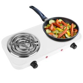2000W Electric Double Burner Portable Coil Heating Hot Plate Stove Countertop RV Hotplate with Non-Slip Rubber Feet (Type: 2Burner, Color: White)