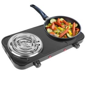 2000W Electric Double Burner Portable Coil Heating Hot Plate Stove Countertop RV Hotplate with Non-Slip Rubber Feet (Type: 2Burner, Color: Black)